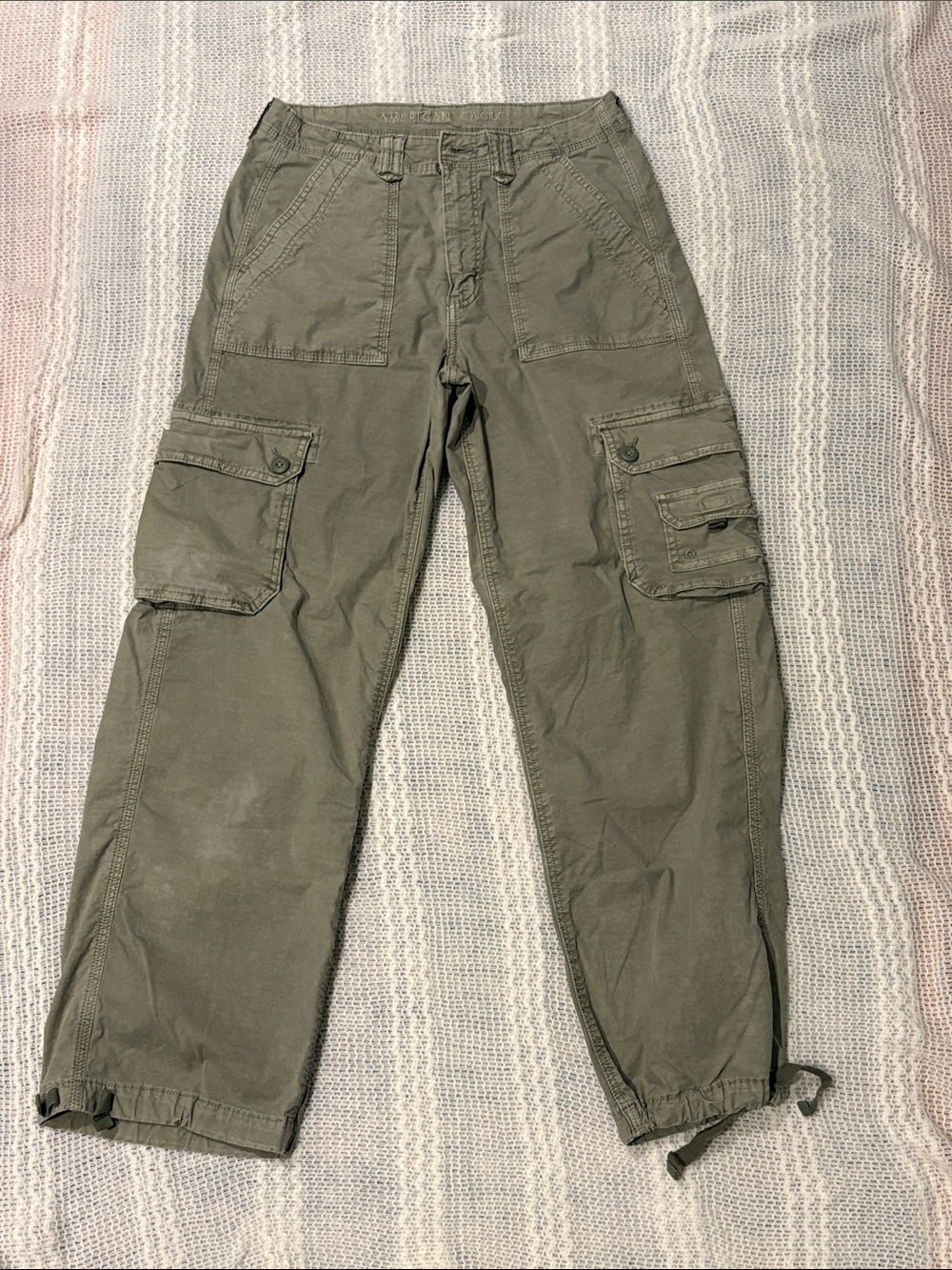 American Eagle Outfitters Olive Green High-Rise Cargo Jeans